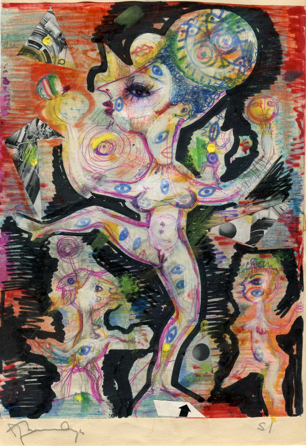Animal - Ballet - Collage - Dated - Moon - Nude - Signed - Woman