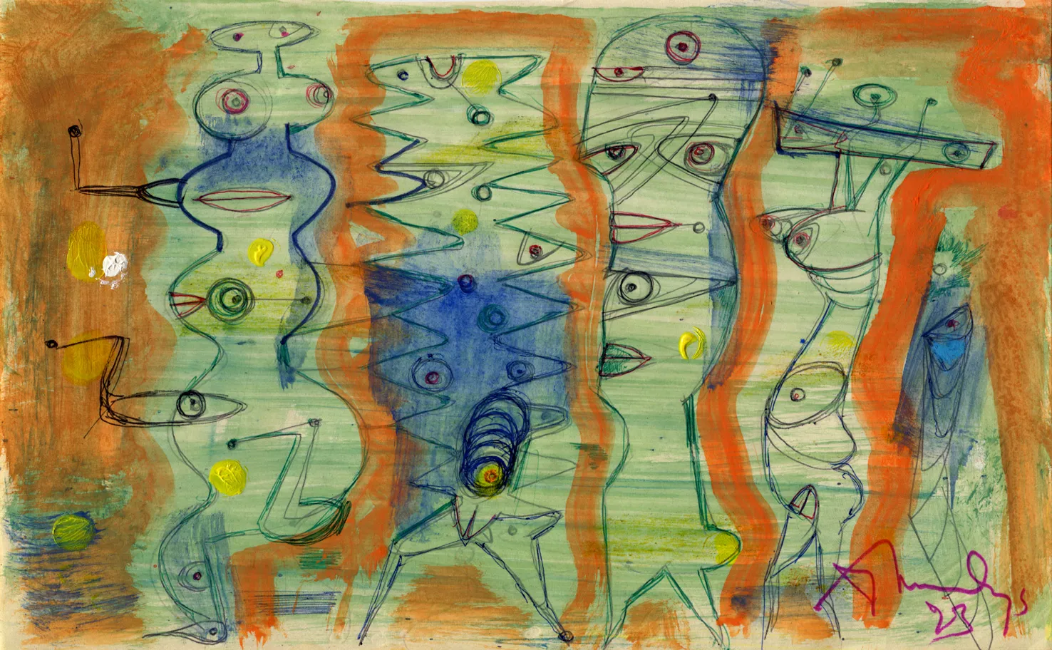 Dated - Figure - Ship - Signed